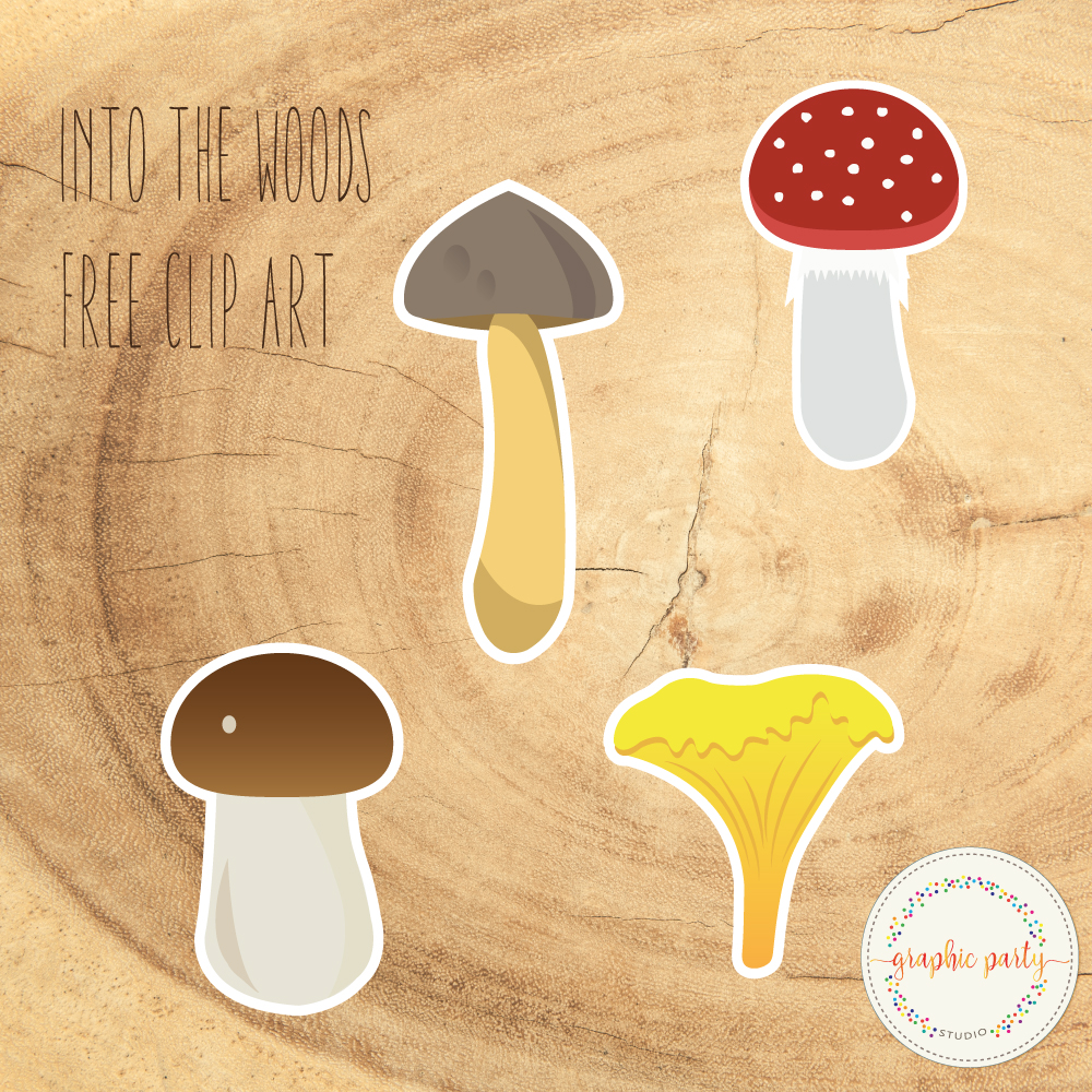 Free clip art. Four different types of mushrooms