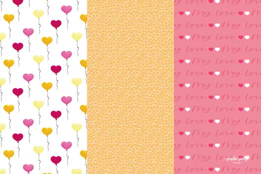 A combination of three different patterns included in the My love scrapbooking collection