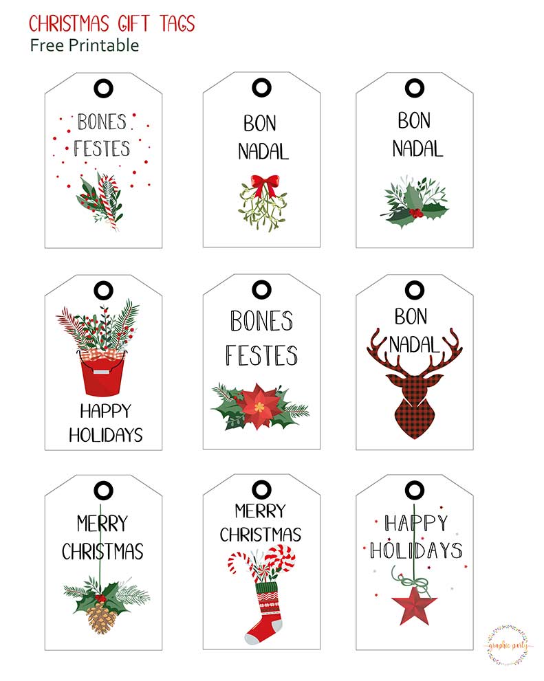 Free Christmas printable gift tags, green and red. 