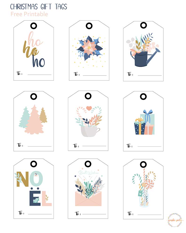 Free Christmas printable gift tags, pink and blue.