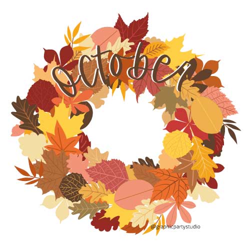 October monthly cover for bullet journal. An autumn leaves wreath