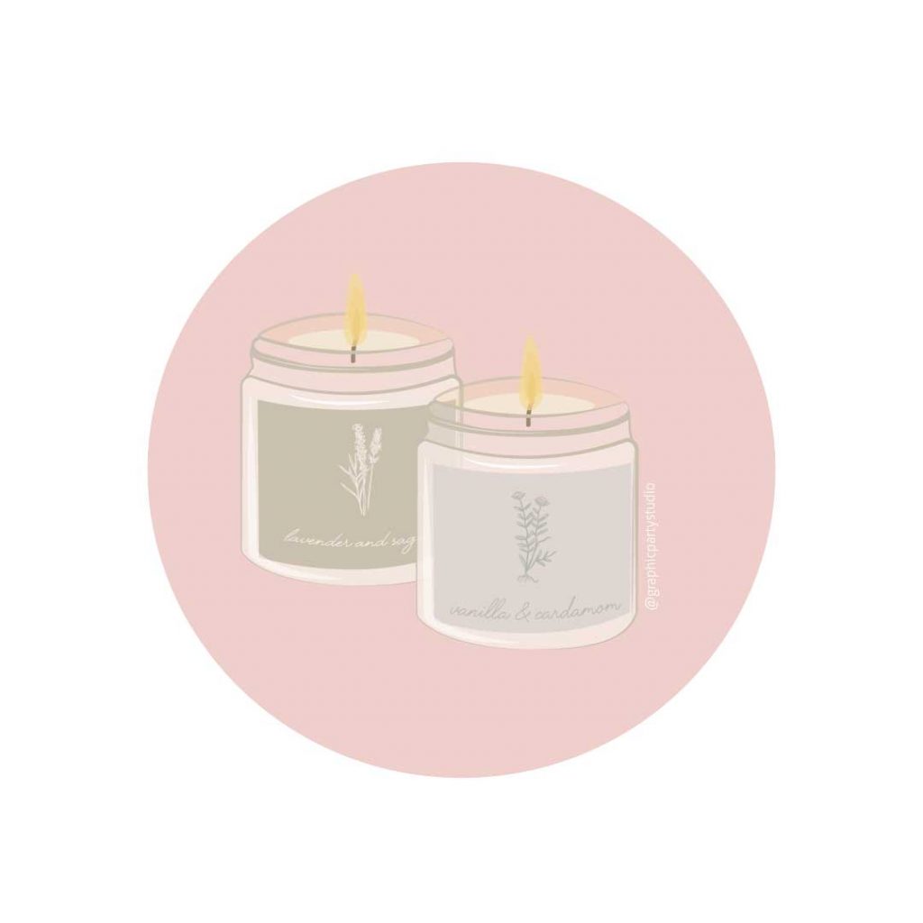 Scented candles digital illustration with lavender and cardamon