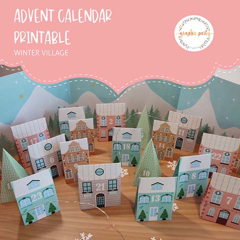 Advent calendar winter village available in my Etsy shop, graphicpartystudio
